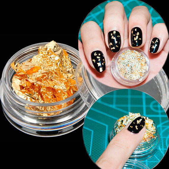 12pcs Nail Art Gold Metal Foil Paper 3D Sticker Flake Decal Decoration